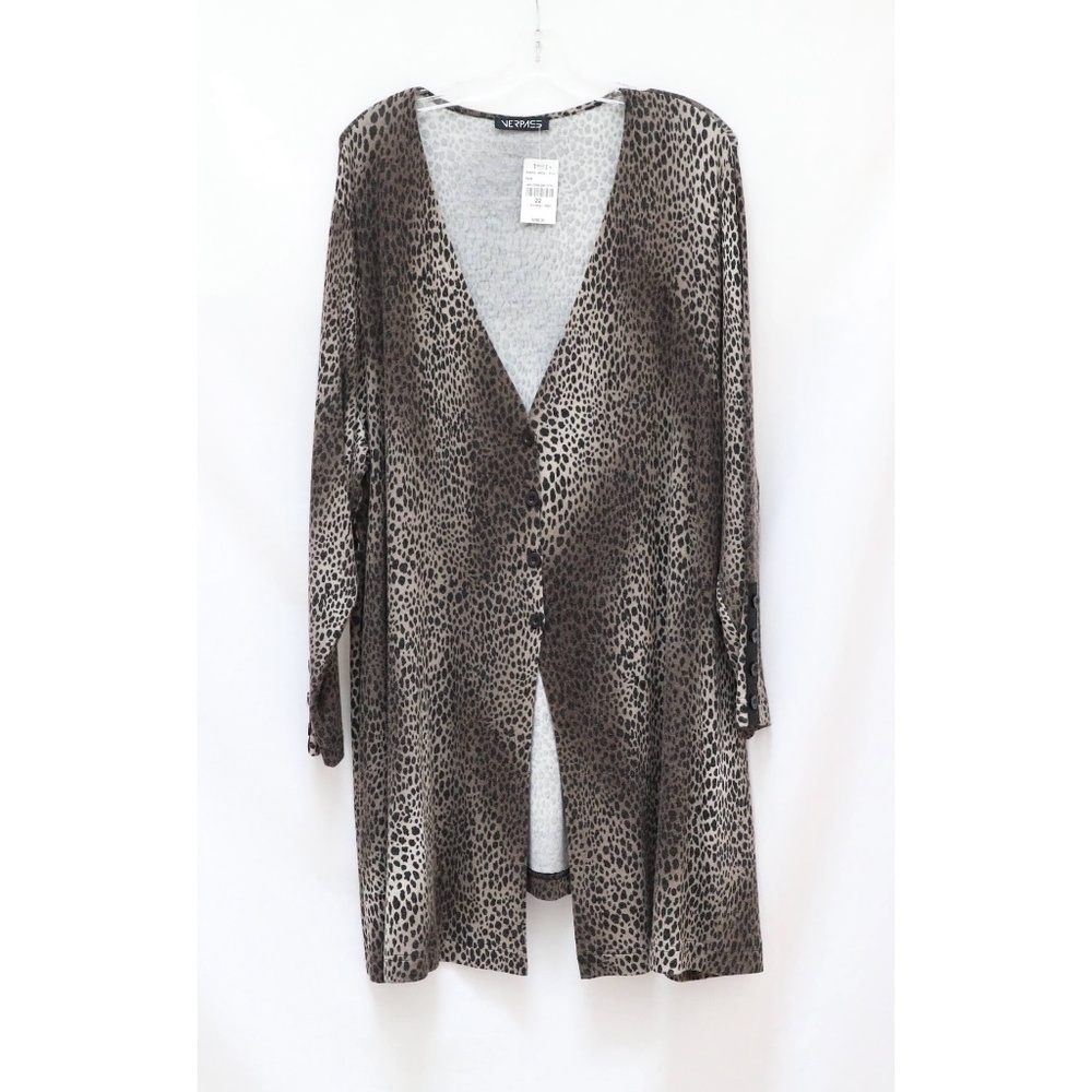 Verpass longline cardigan cheetah animal print brown knit Toni T plus size 3X 22